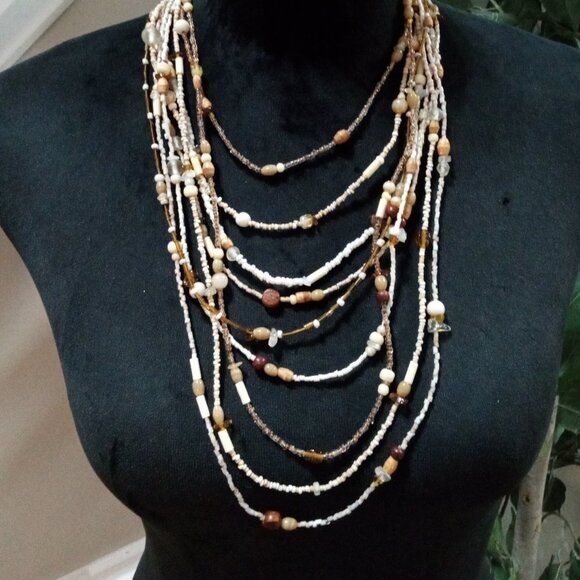 Womens Boho Style Multi Layered Multicolor Beaded Necklace with Lobster Clasp - Picture 1 of 7